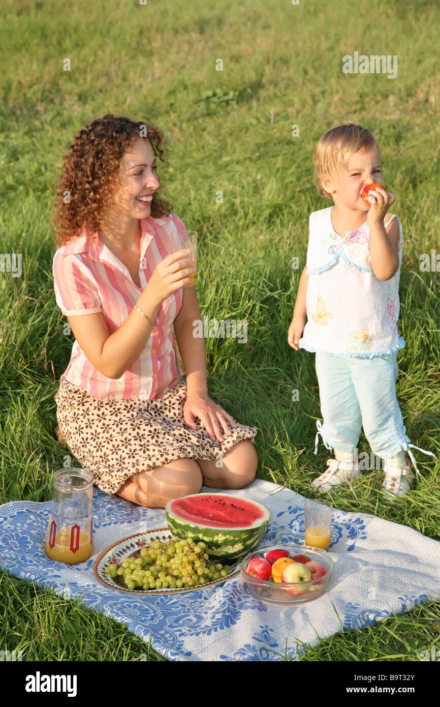 mother and daughter on picnic Stock Photo