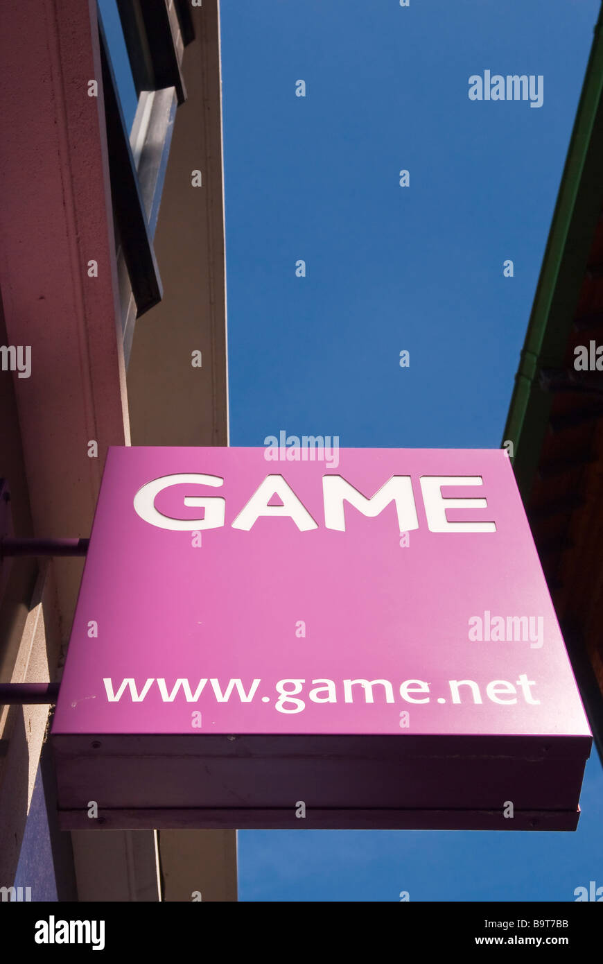 A sign outside a game shop store selling computer games in the uk Stock