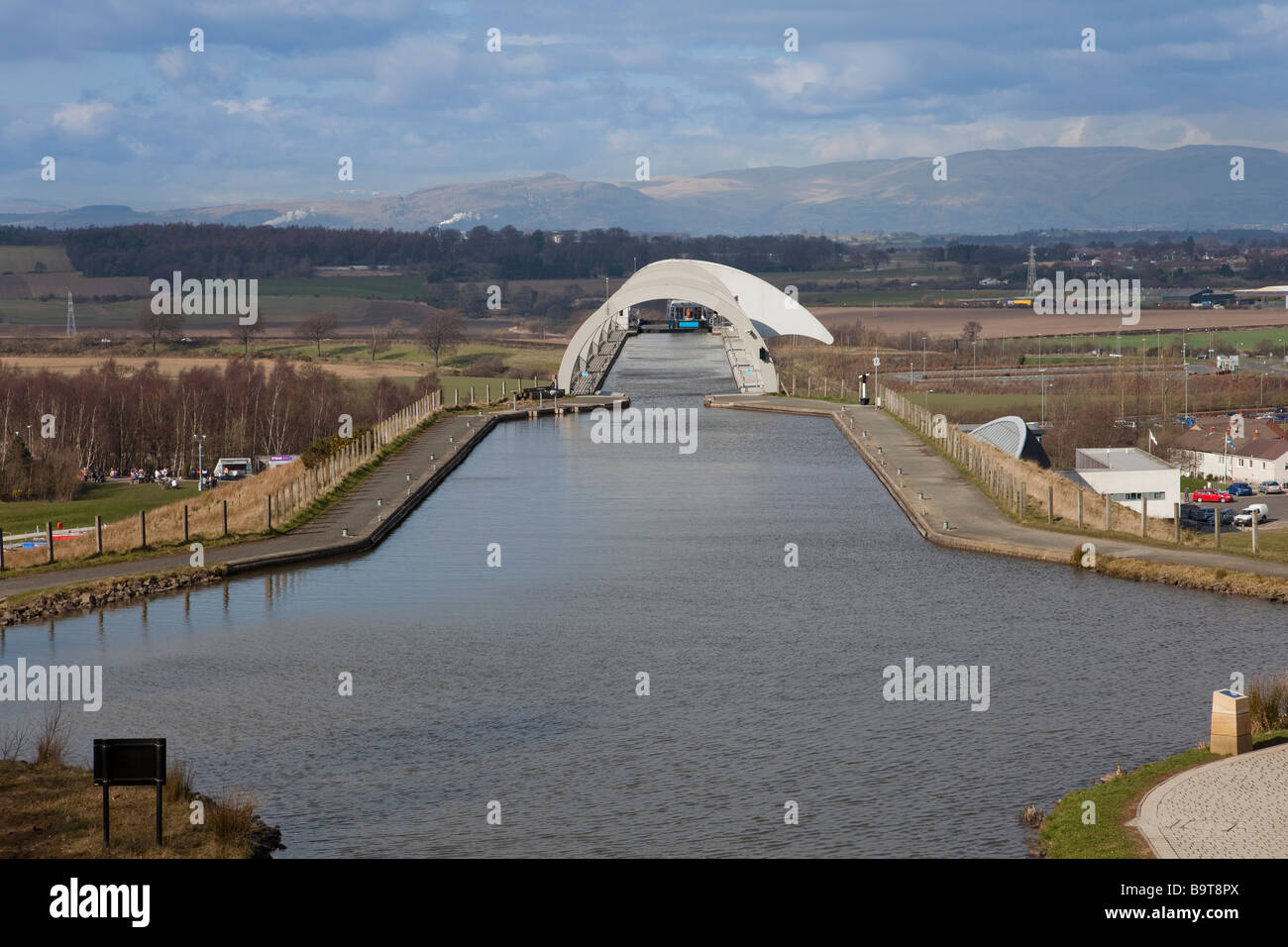 Union Canal basin at the top of the Falkirk Wheel Stock Photo