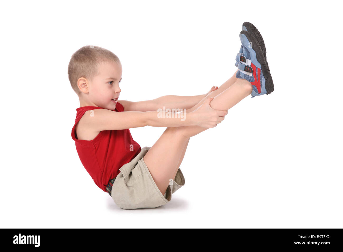 yoga boy with legs up Stock Photo