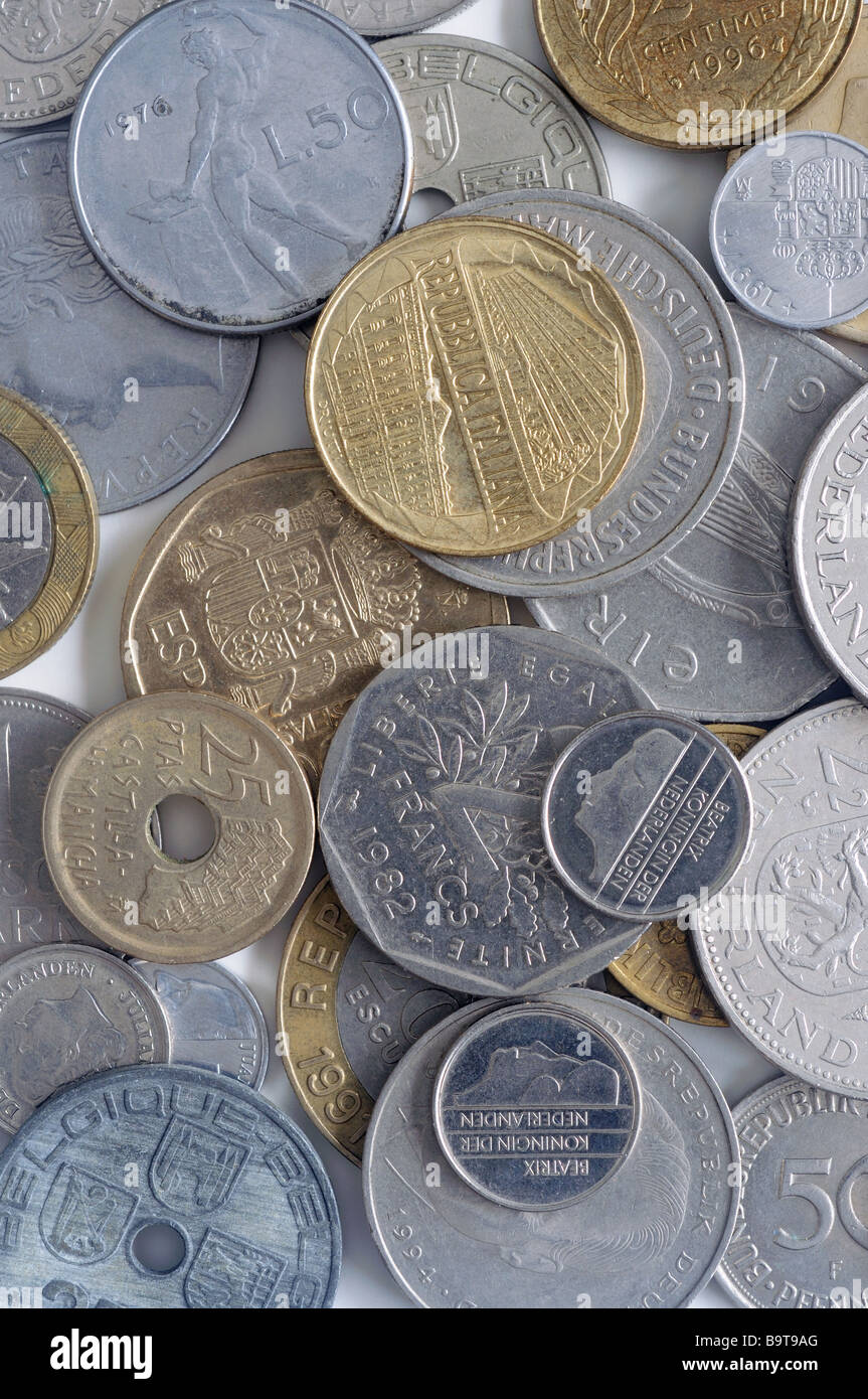 Mixed euopean coins Stock Photo