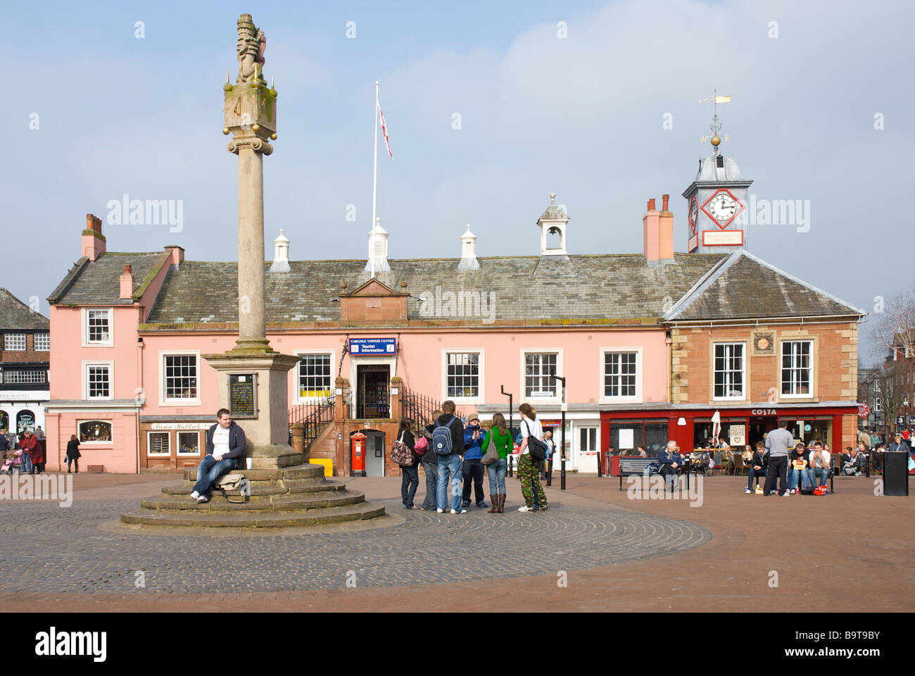The town square and old Town Hall, Carlisle, Cumbria, England UK Stock