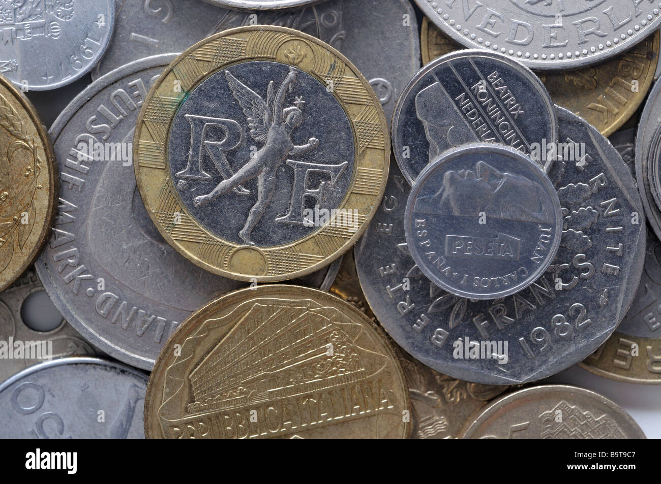 Mixed euopean coins Stock Photo