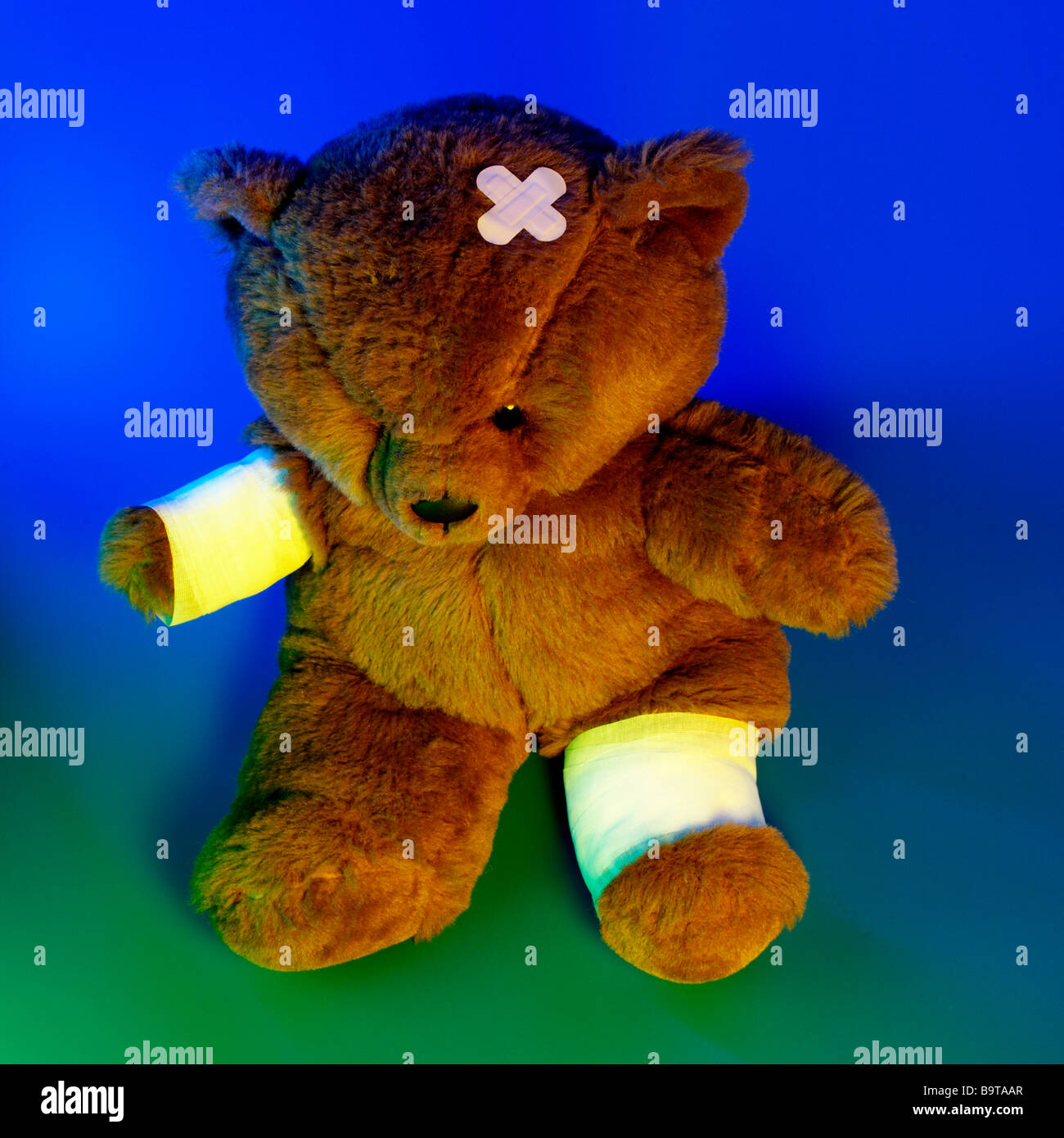 Injured teddy bear Stock Photo
