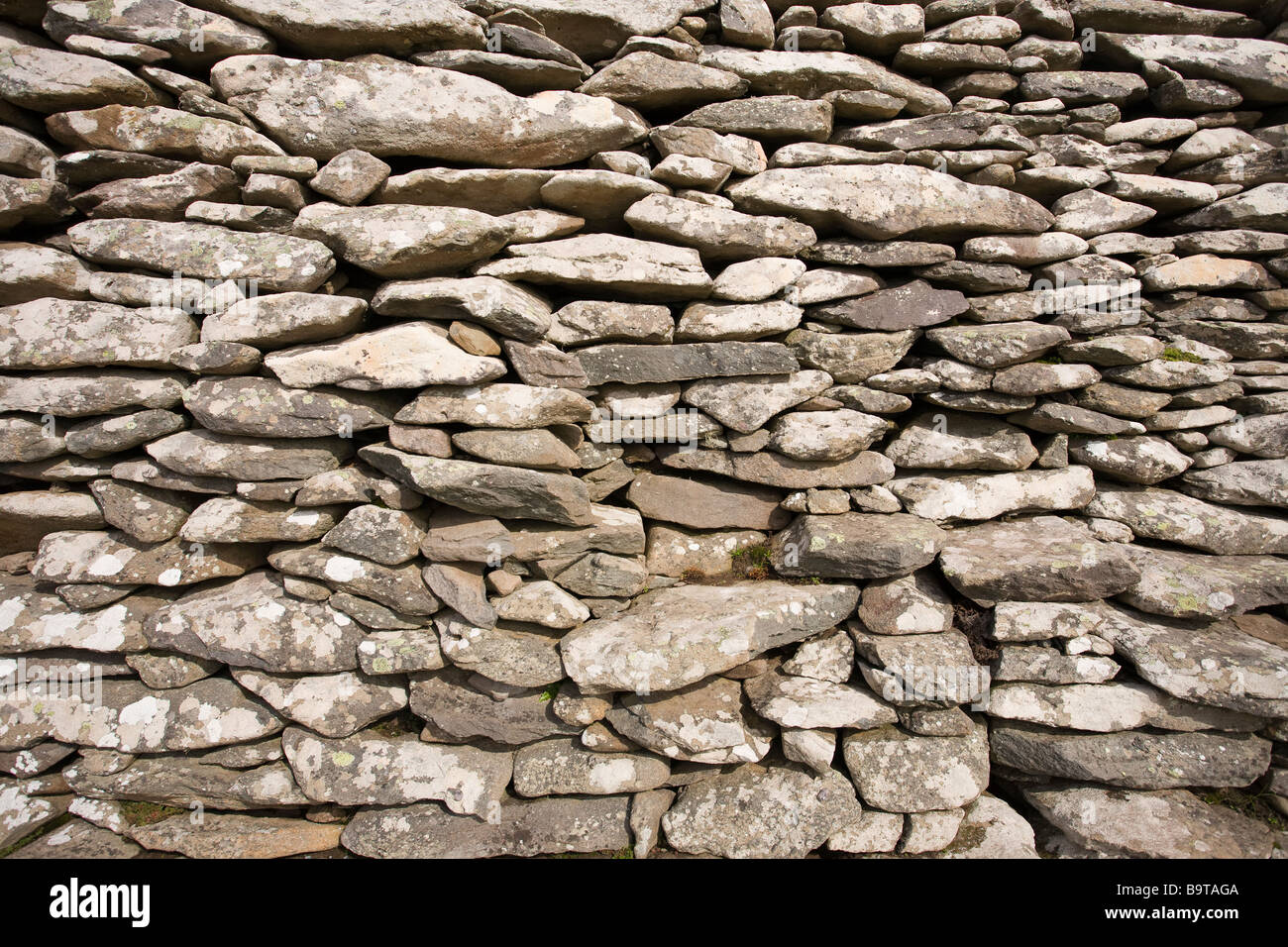 Drystone Wall. Detail of one of the dry stone walls that make up the Dunbeag Promontory Fort. Stock Photo