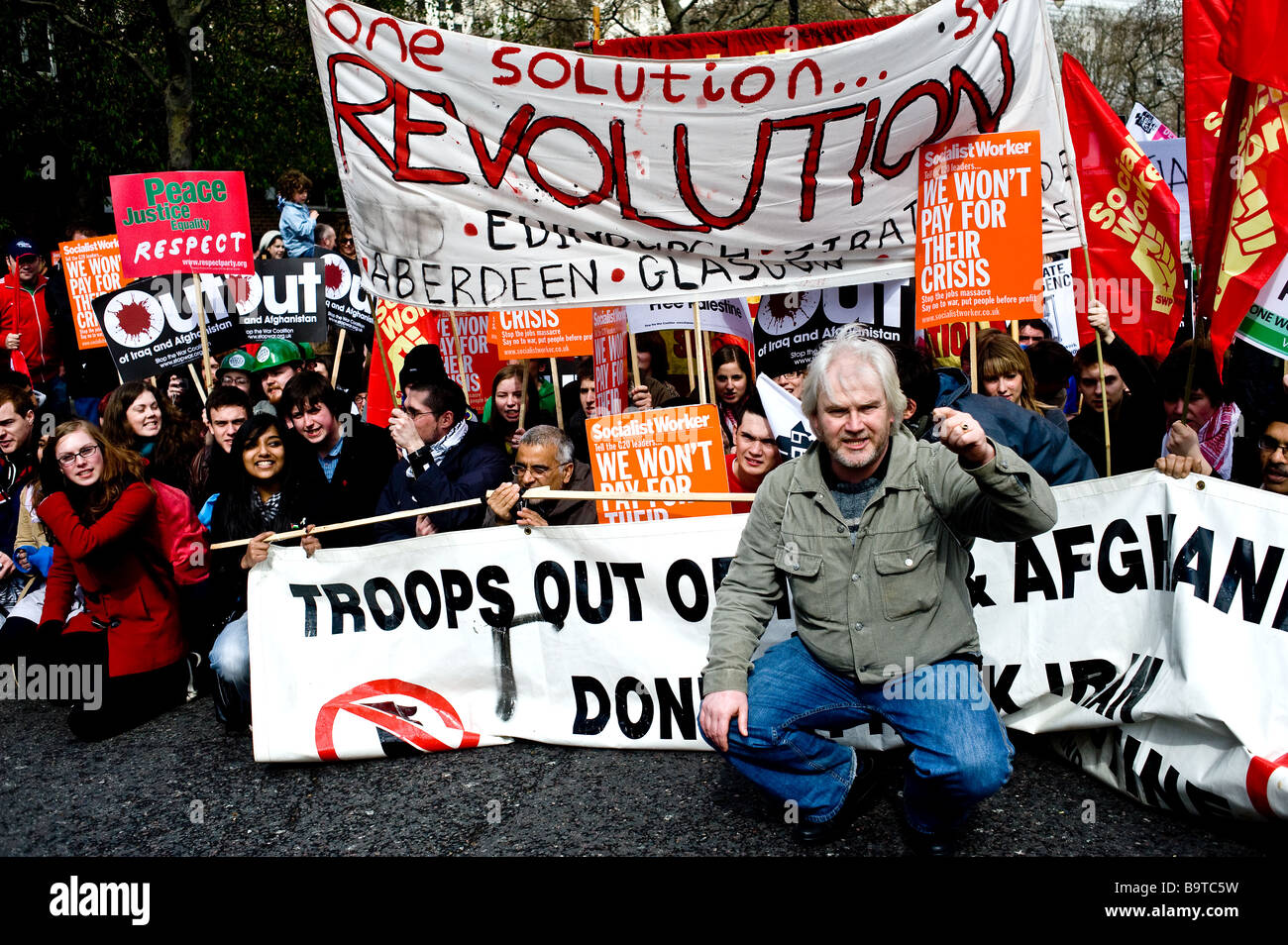 Protesters at a peace demonstration in London. Stock Photo