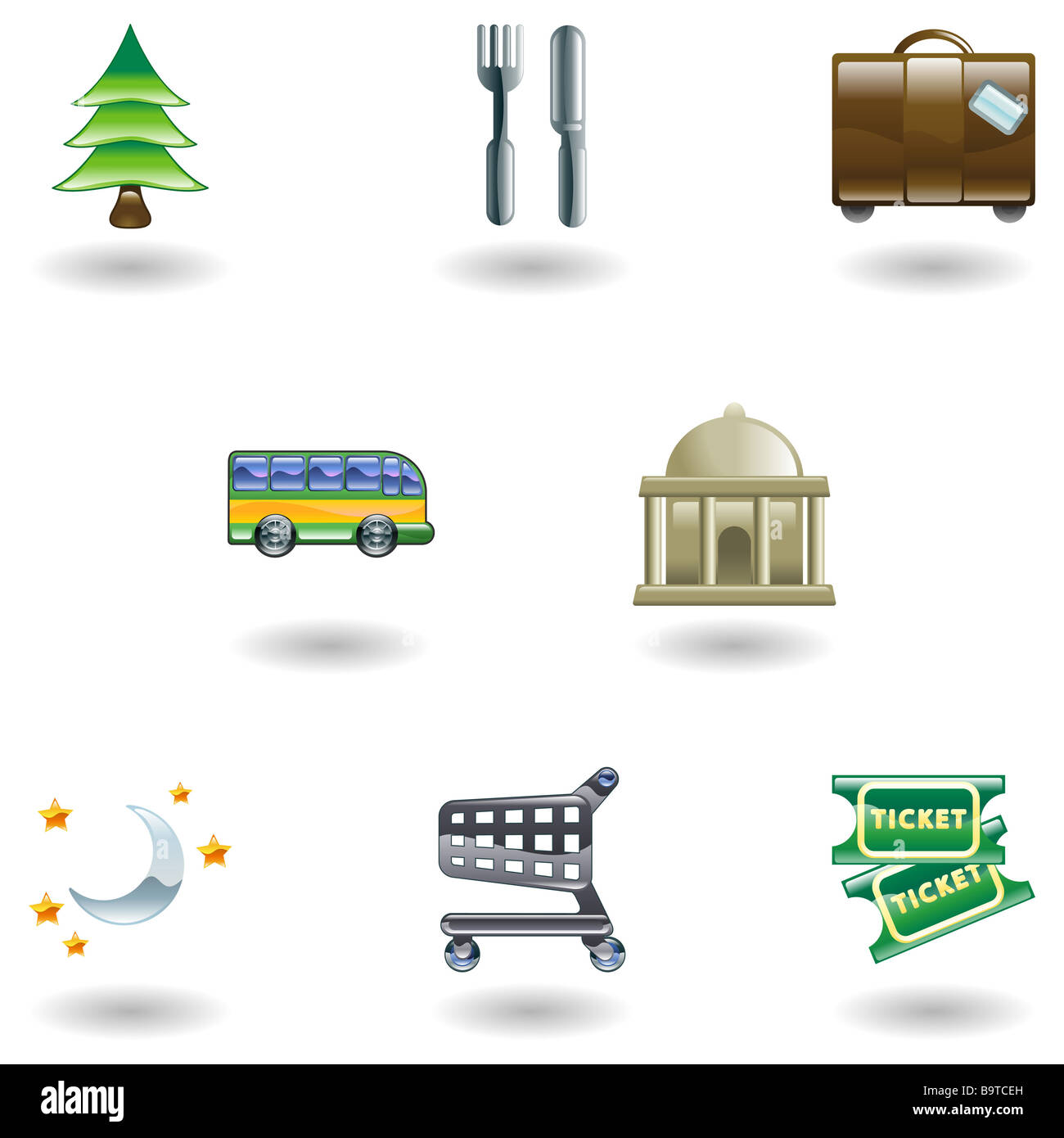 Tourist locations icon set Icon set relating to city or location information for tourist web sites or maps etc Stock Photo