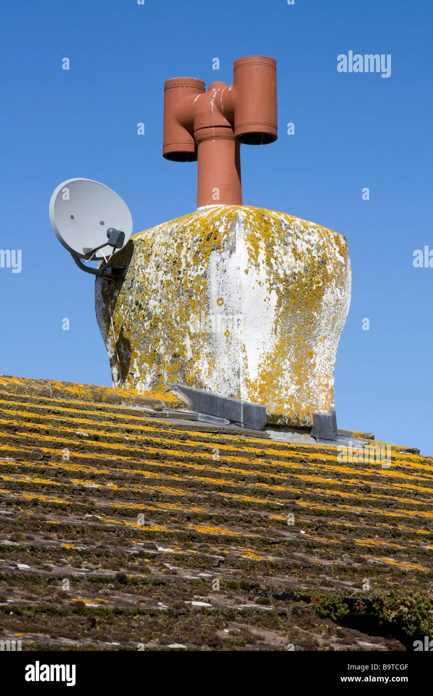 Brixham chimney stack with sky dish Devon England United Kingdom Europe uk gb Stock Photo Alamy