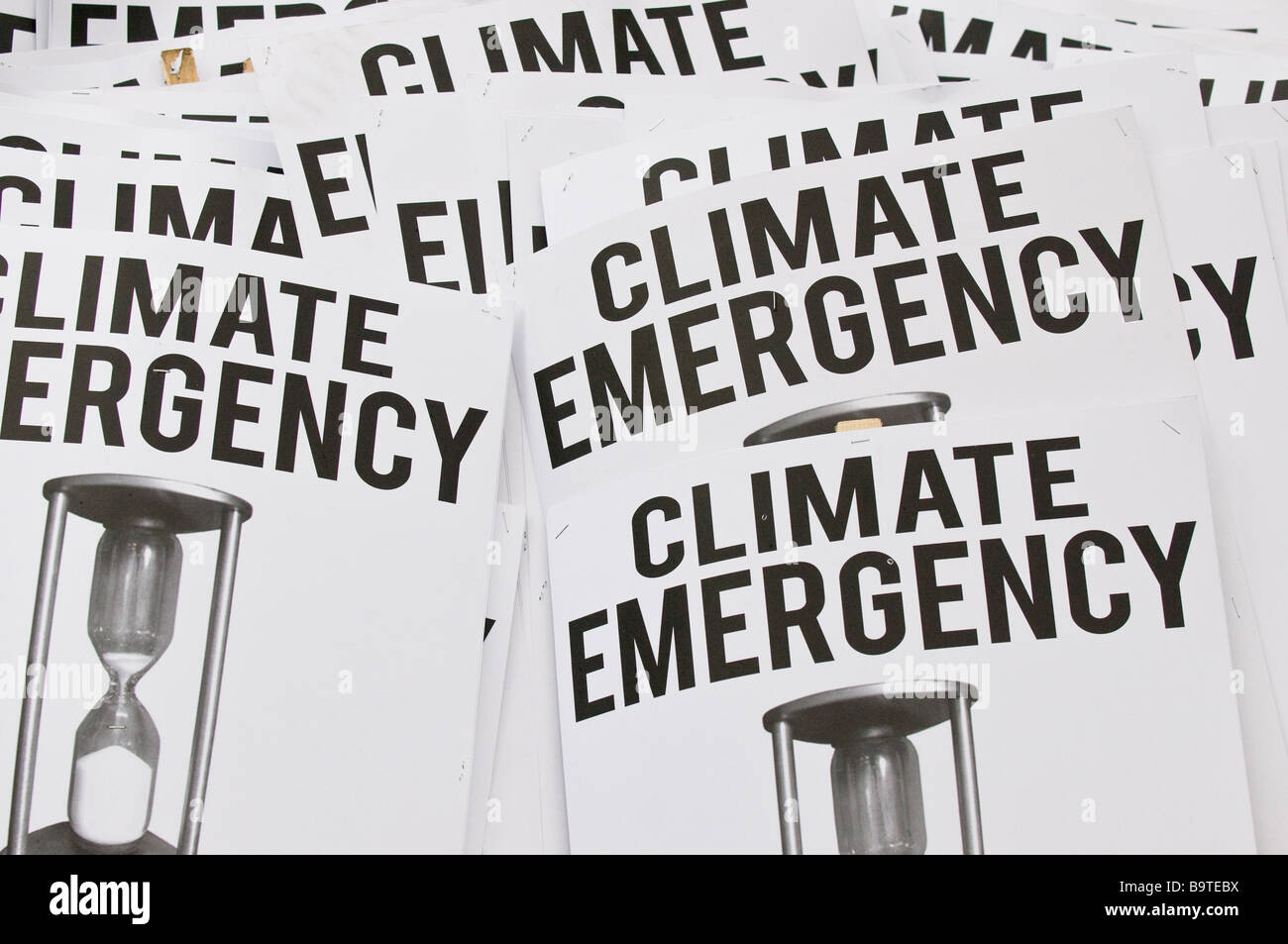 Climate Emergency placards at a peace demonstration Stock Photo