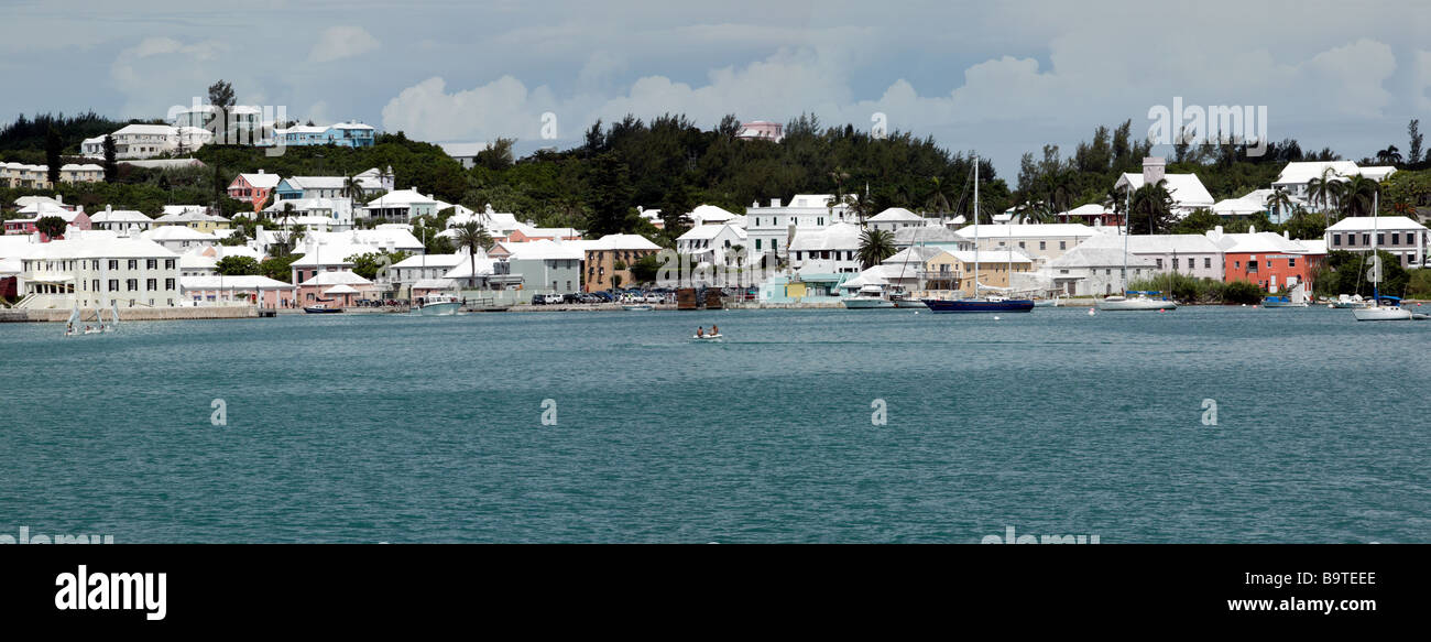 Panoramic photostich image of St George's Harbour, Bermuda Stock Photo