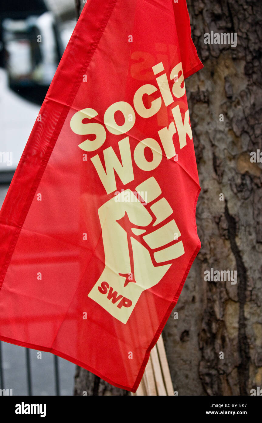 A Socialist Workers flag at a peace demonstration Stock Photo