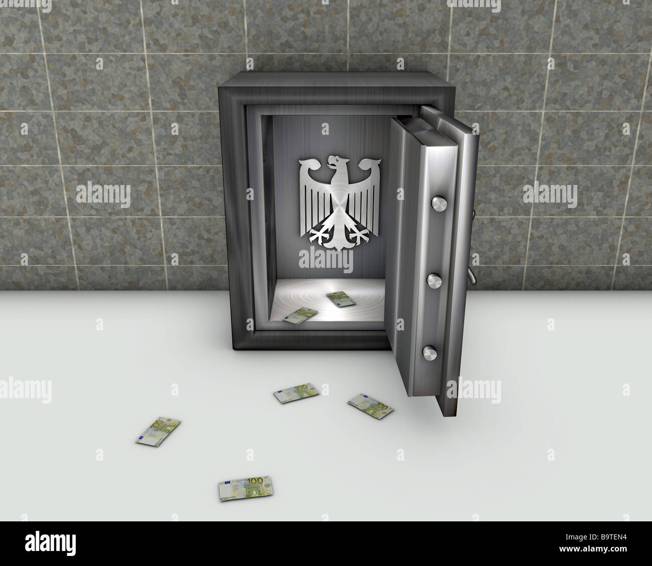Emptied safe with federal eagle Symbol the German state is bankrupt Stock Photo