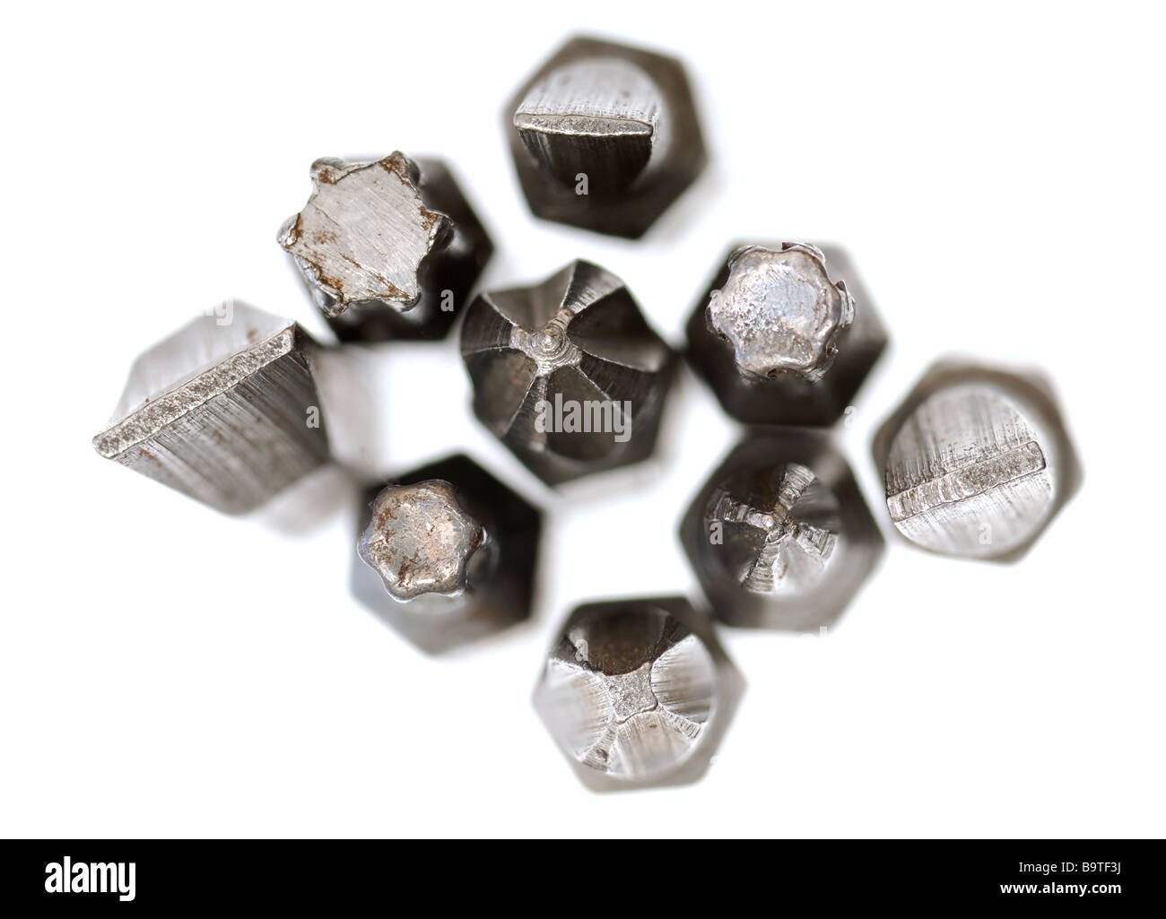 Various shaped screwdriver heads viewed from above Stock Photo