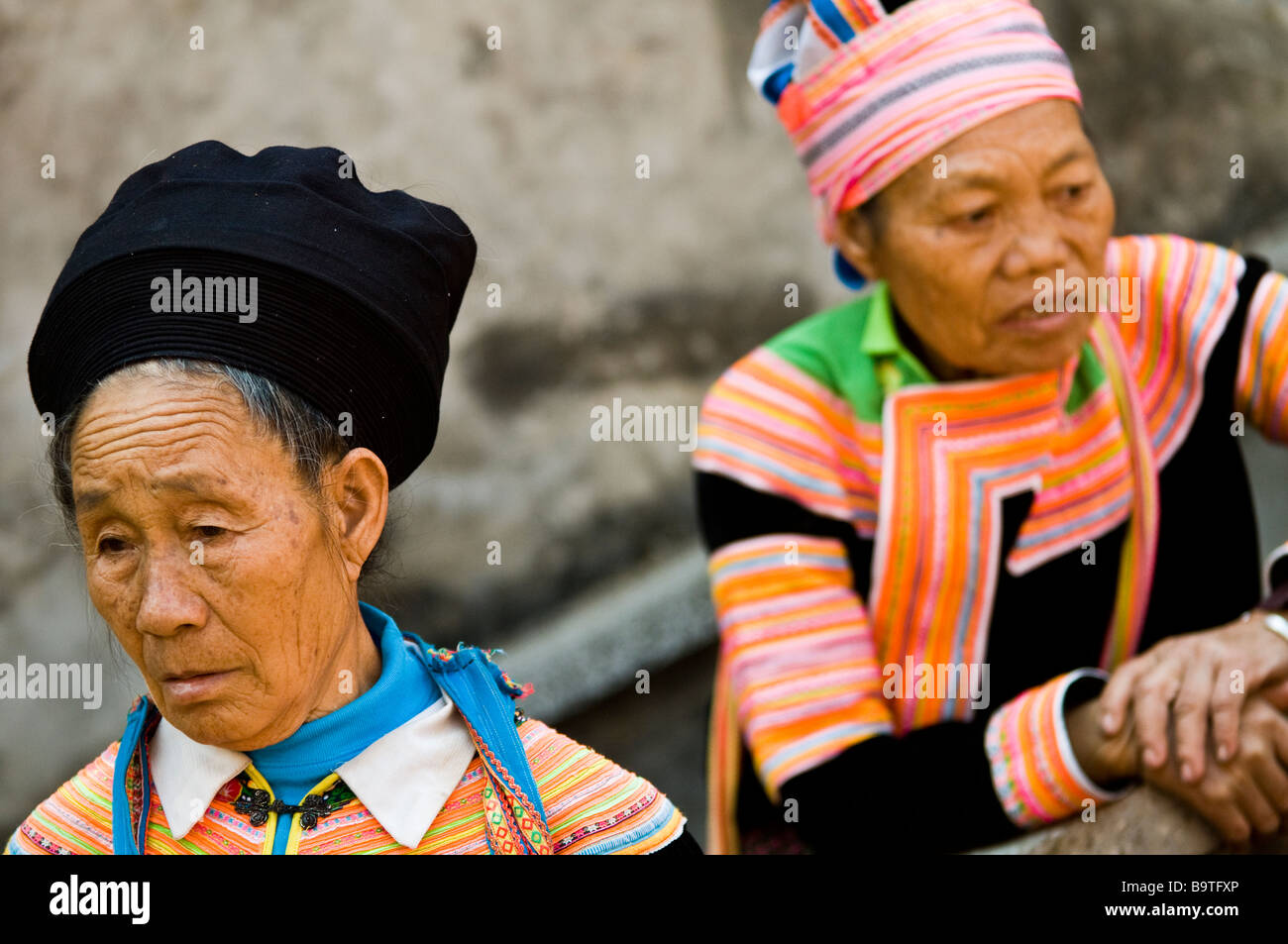 Portraits of an old Flower Hmong women. Stock Photo