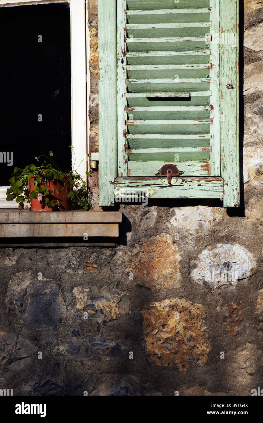 green shutter on stone house, Sospel Stock Photo - Alamy
