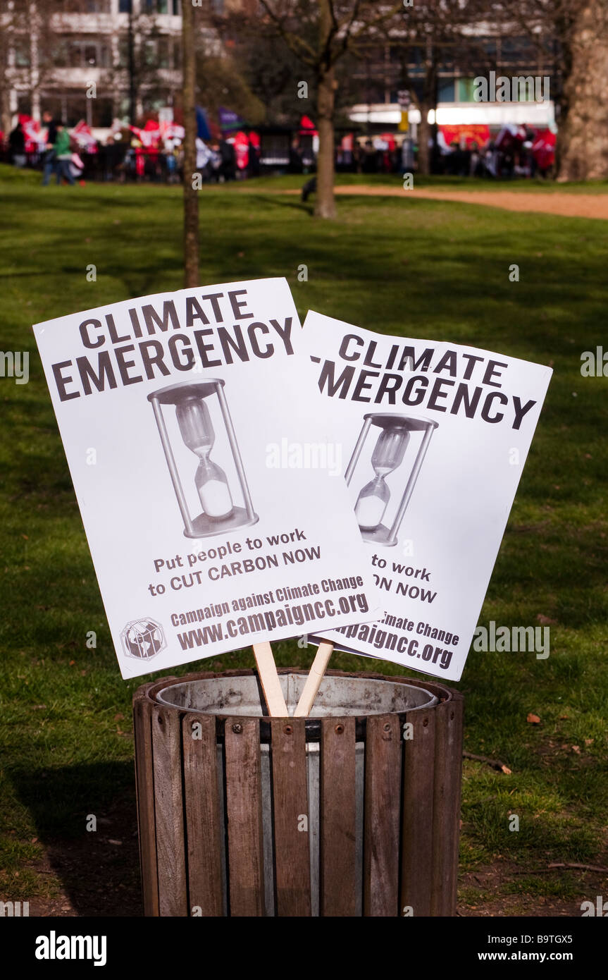 Climate Emergency Signs in a bin Stock Photo