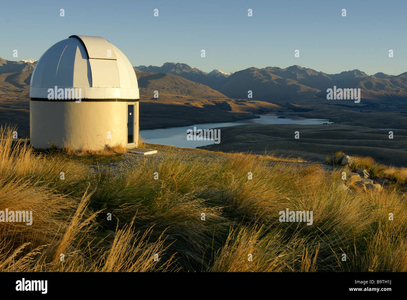 Mt John Observatory at Sunrise, Lake Tekapo / New Zealand Stock Photo