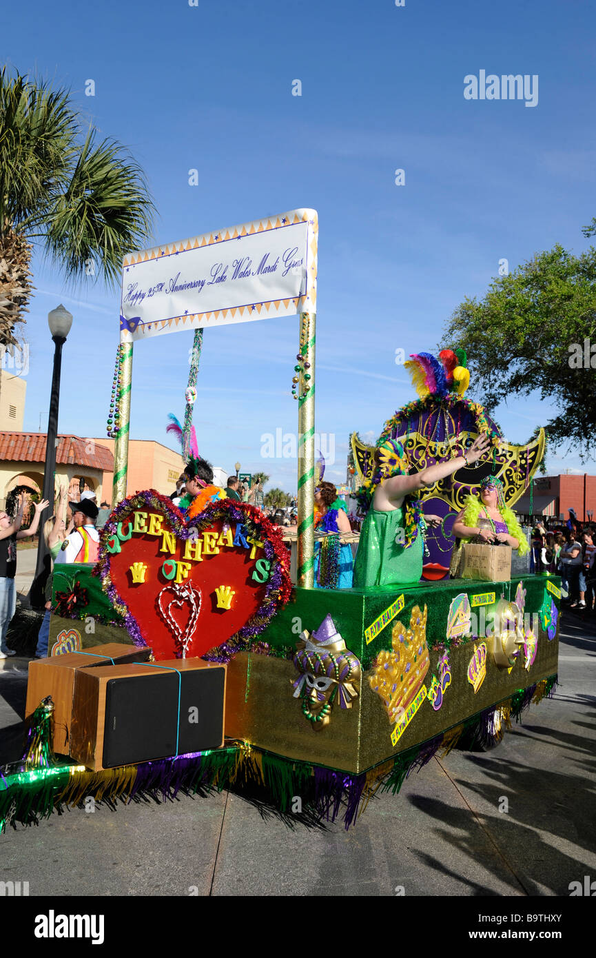 Floats in Lake Wales Mardi Gras Parade Central Florida United States Stock Photo
