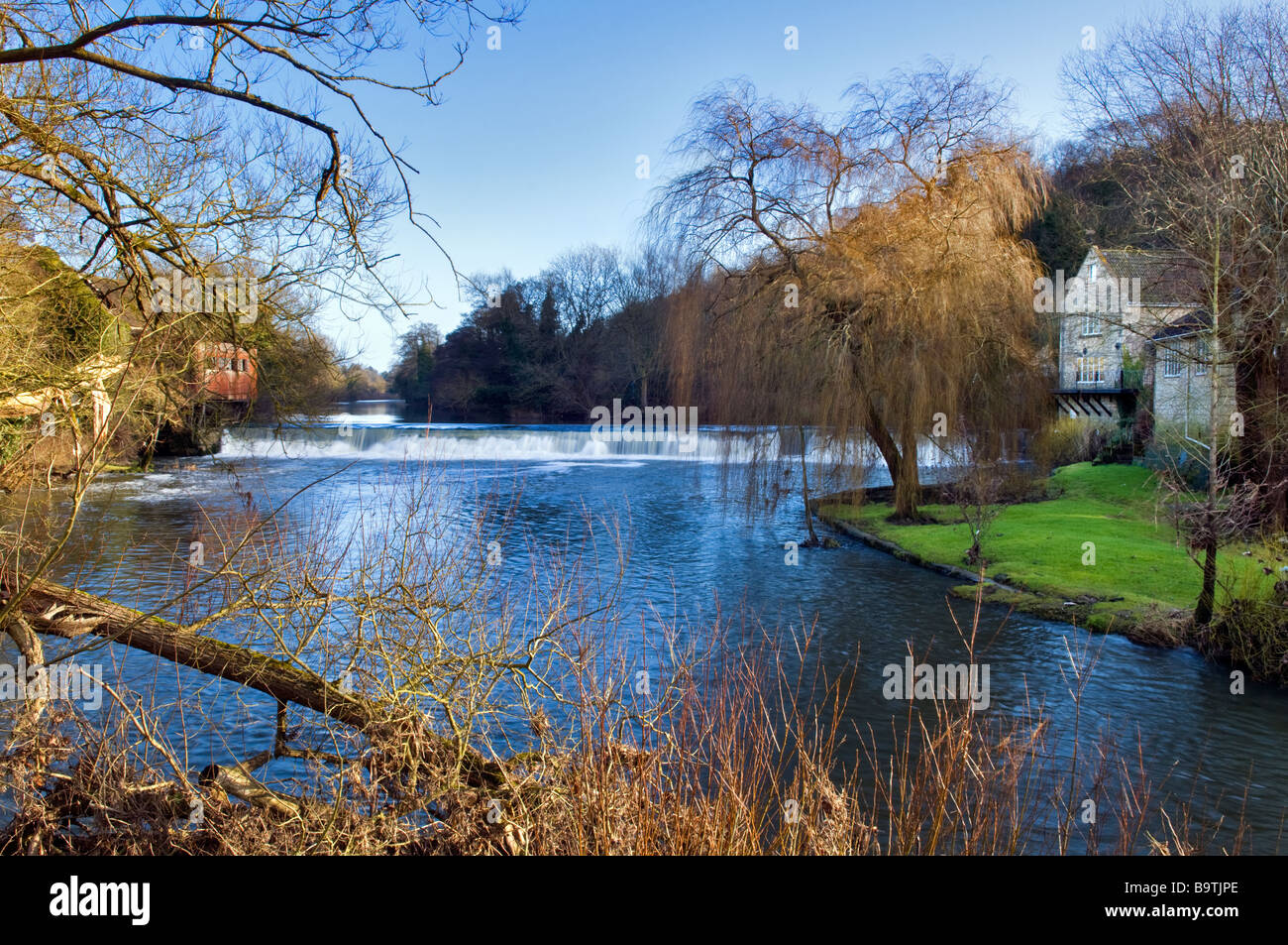 Wiltshire Rivers Mill and weir on the river Avon taken at Avoncliff, Wiltshire in winter ...