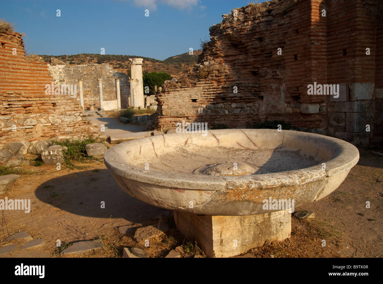 Baptismal font in the ruins of the Church of St Mary Ephesus Turkey Stock Photo