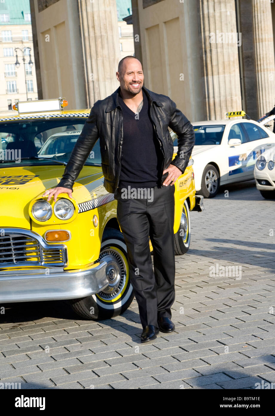 Dwayne Johnson US actor in front of the Brandenburg gate in Berlin on Tuesday March 31 2009 Stock Photo