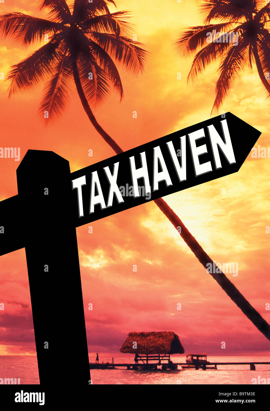 Tax Haven sign on tropical beach Stock Photo Alamy