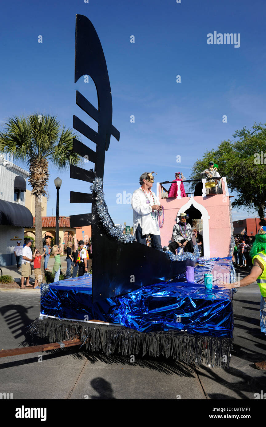 Floats in Lake Wales Mardi Gras Parade Central Florida United States