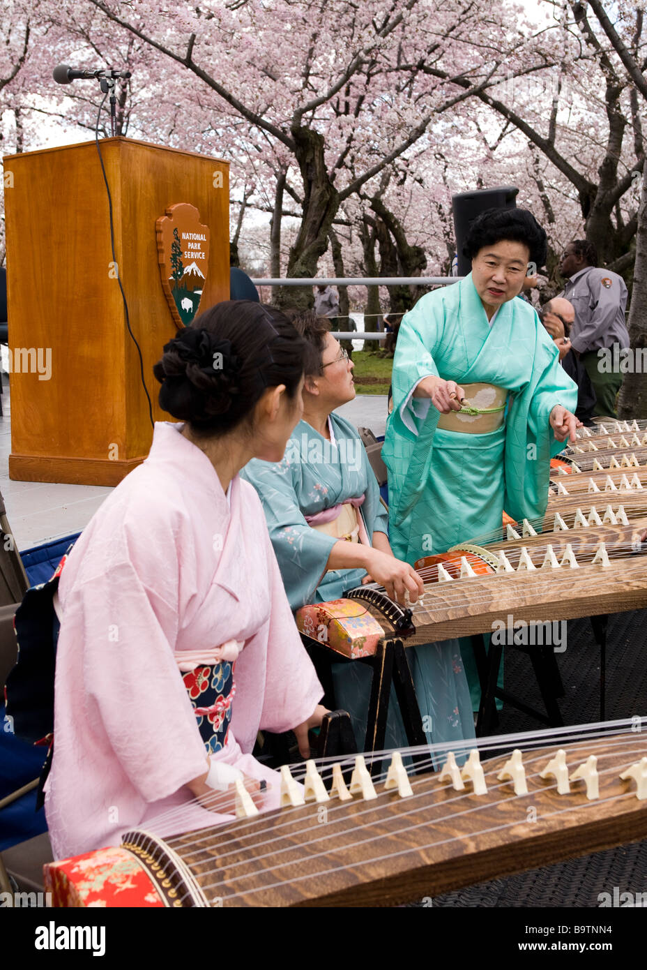 The Washington Toho Koto Society prepares for the Sakura music presentation - Washington, DC USA Stock Photo