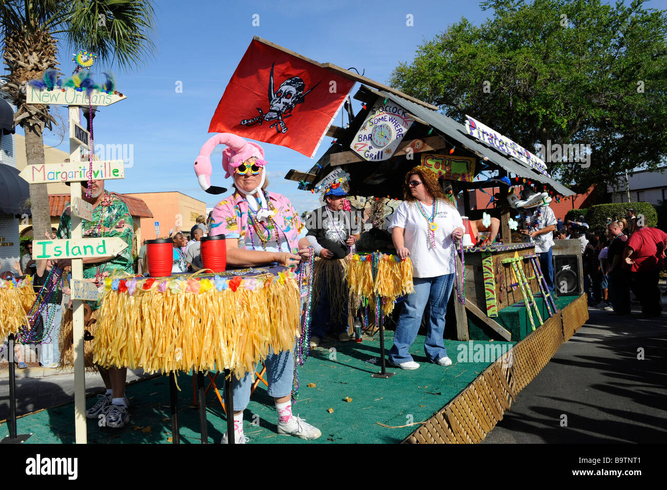 Floats in Lake Wales Mardi Gras Parade Central Florida United States