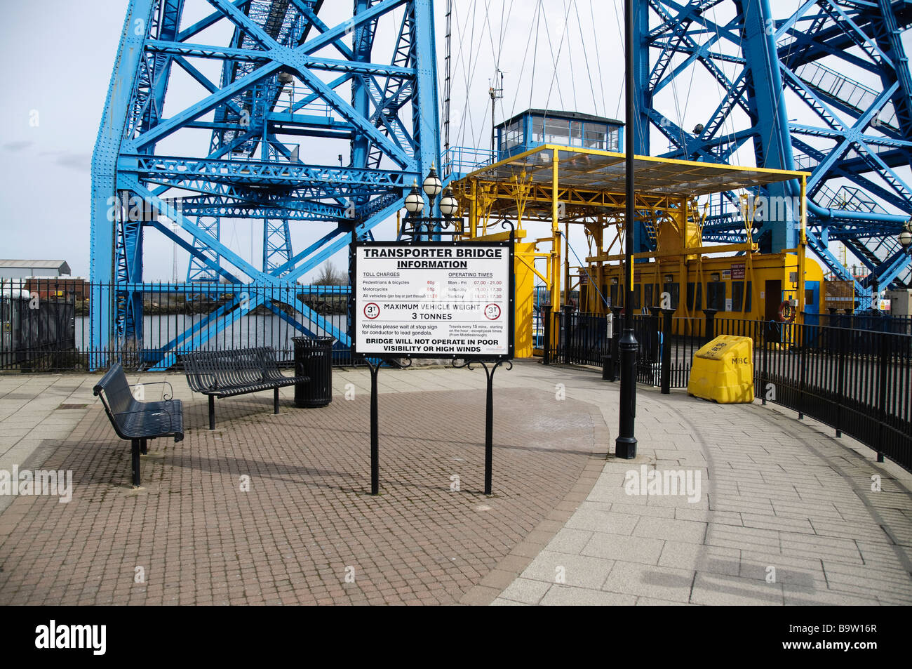 The sign with fees for the Transporter Bridge in Middlesbrough Stock