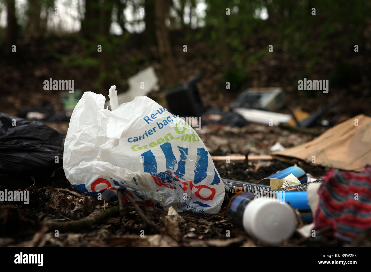 fly tipping in Manchester near Chorlton water park on the trans pennine trail. Stock Photo