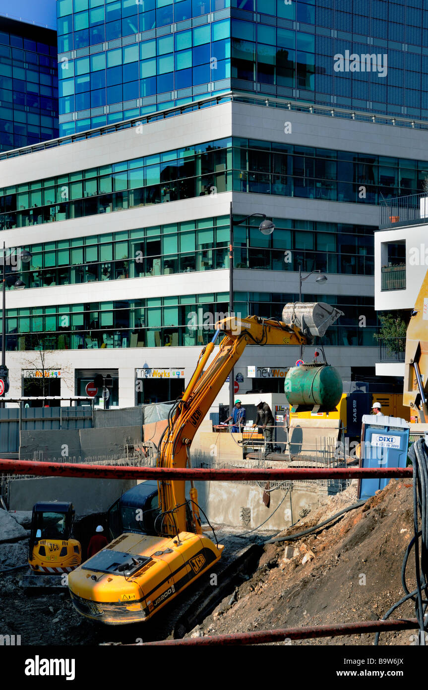 Paris France, Construction Equipment on Site in "Paris Rive Gauche" District, Construction Equipment, Modern Architecture Stock Photo