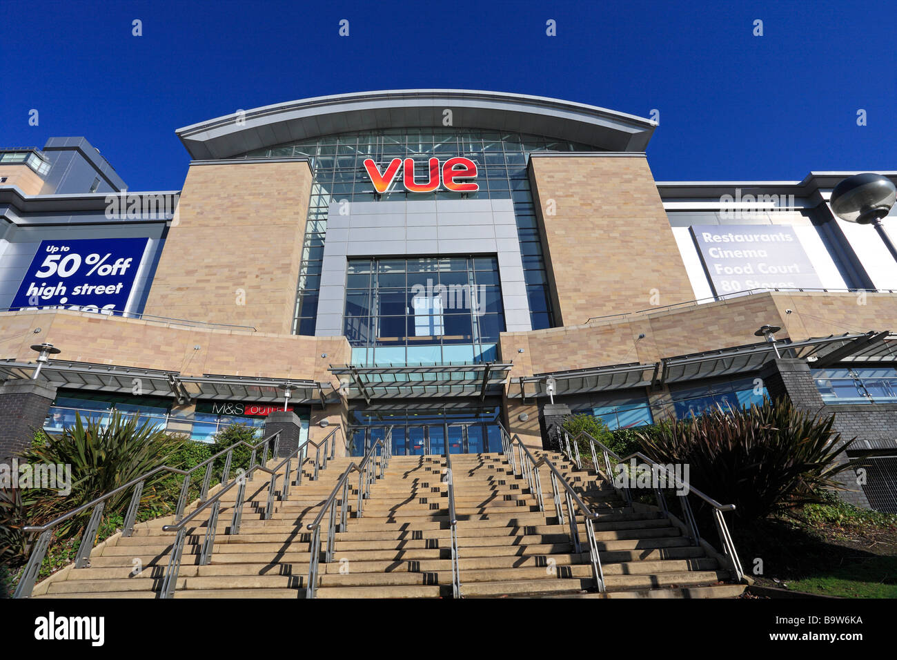 Vue Cinema entrance, Lowry Outlet Mall, Salford Quays, Manchester, Lancashire, England, UK. Stock Photo