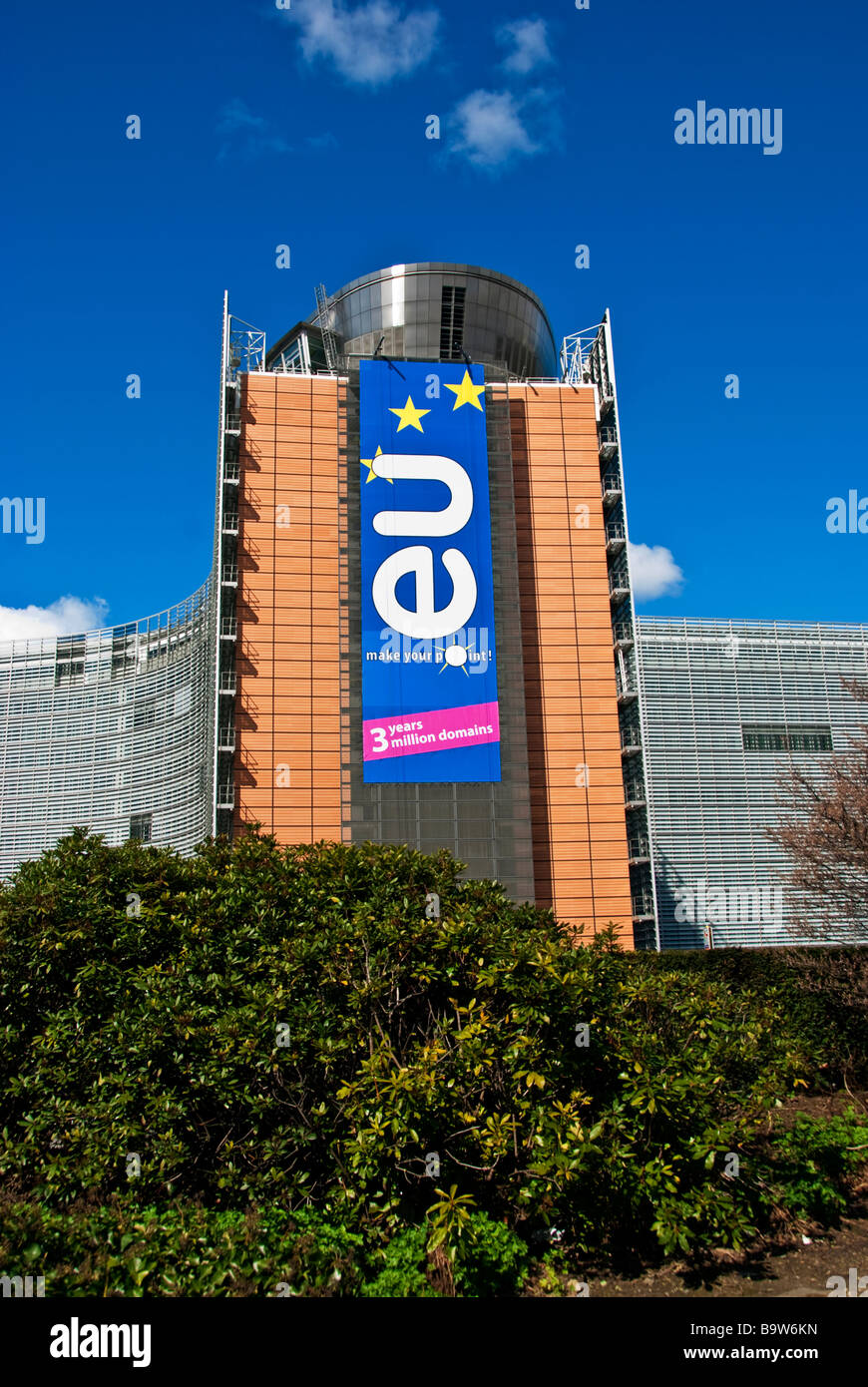 The European Commission, located in the Berlaymont building of Brussels, Belgium, promotes the .EU domain Stock Photo