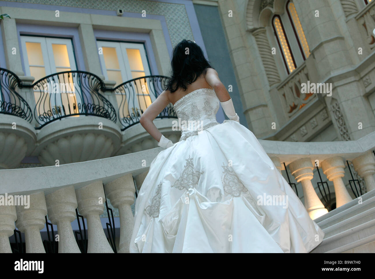 bride walking in a wedding dress Stock Photo