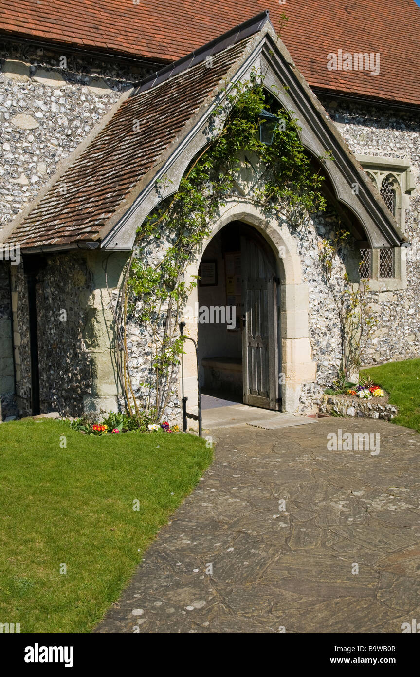 Doorway of St. Simon and St. Jude Church at East Dean Stock Photo