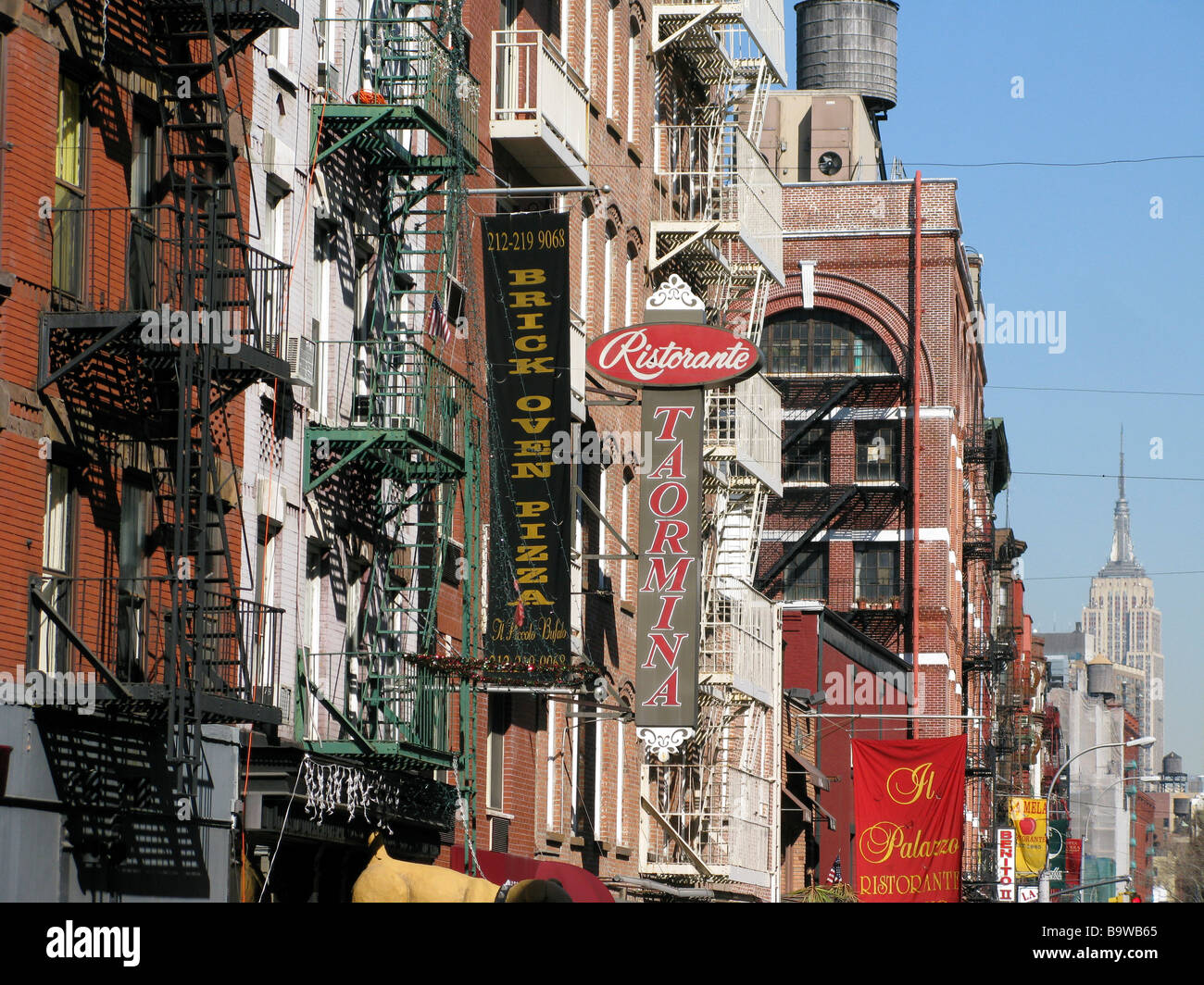 RESTAURANT AWNINGS MULBERRY STREET LITTLE ITALY MANHATTAN NEW YORK CITY USA Stock Photo