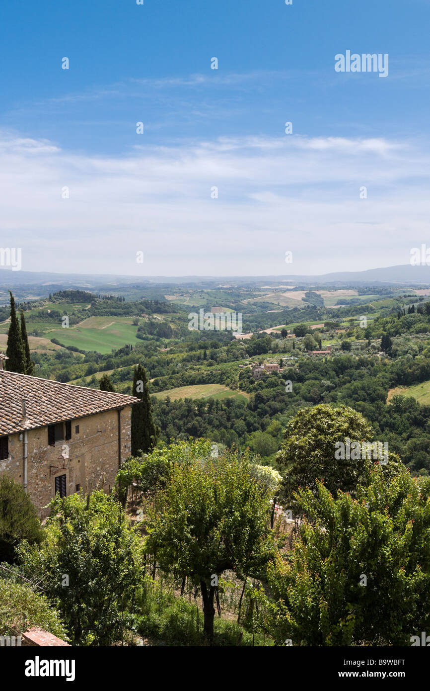 View over the countryside from the walls of San Gimignano, Tuscany, Italy Stock Photo