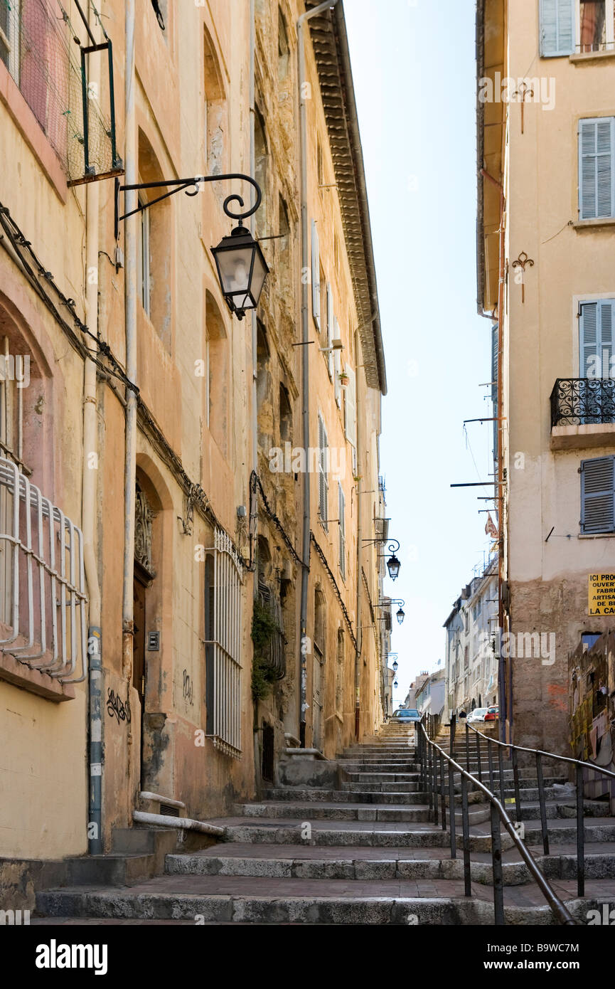 Typical street in the Panier district above the Vieux Port, Marseille, Cote d'Azur, France Stock Photo