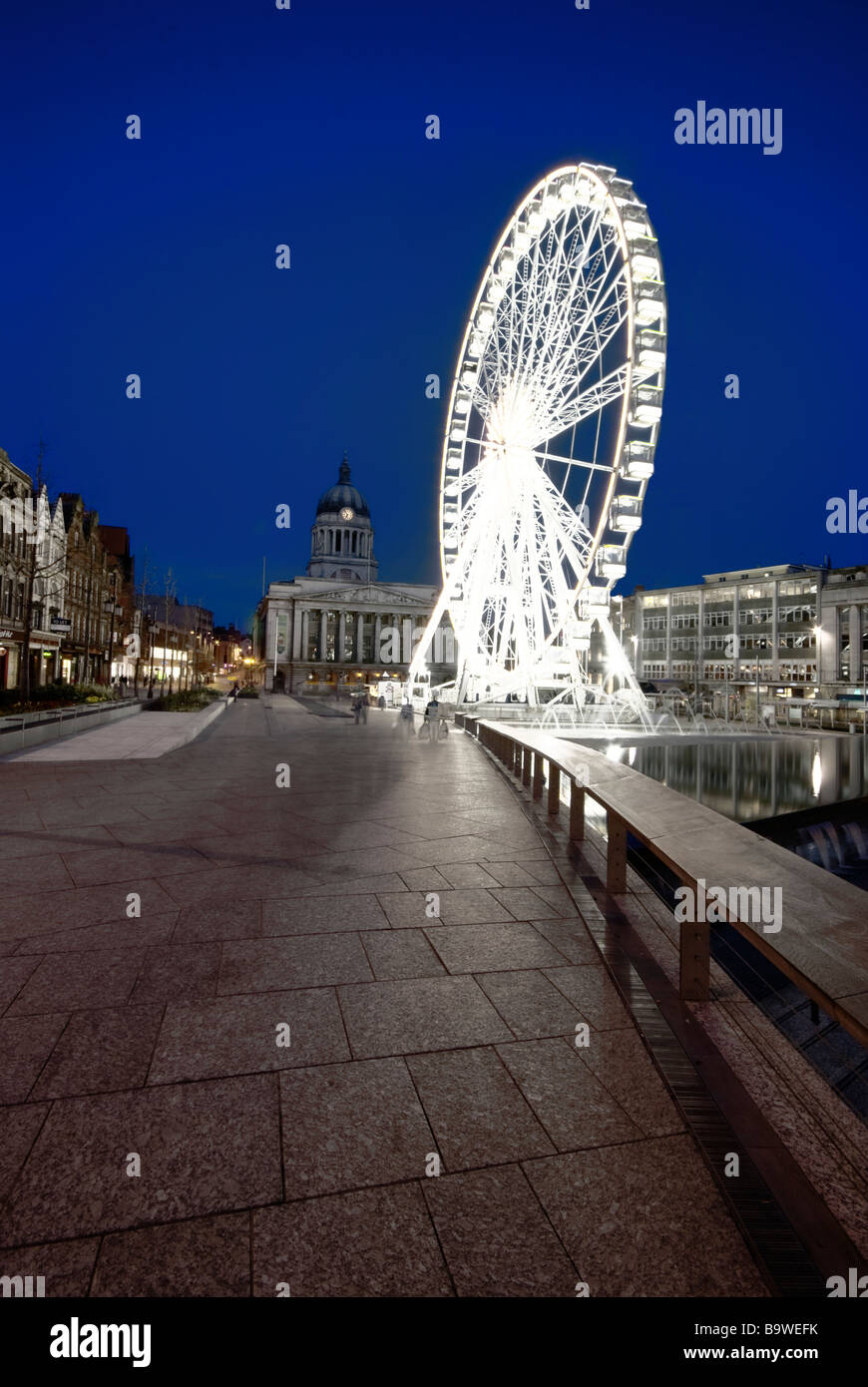 Nottingham city centre, with the Nottingham eye against the night sky