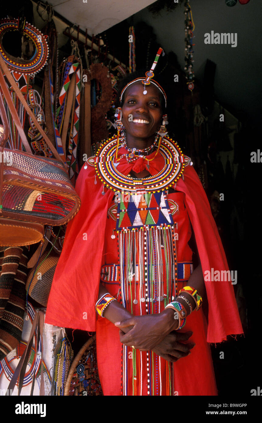 woman in maasai costume craft shop nairobi kenya Stock Photo Alamy
