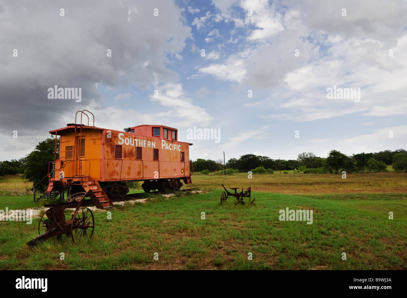 Old rusty Southern Pacific train carriage in Luling, Texas Stock Photo