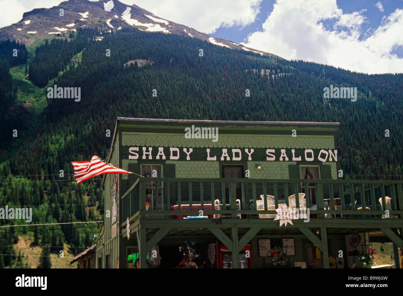 Low Angle View of a Western Hotel Shady Lady Hotel Silverton Colorado Stock Photo