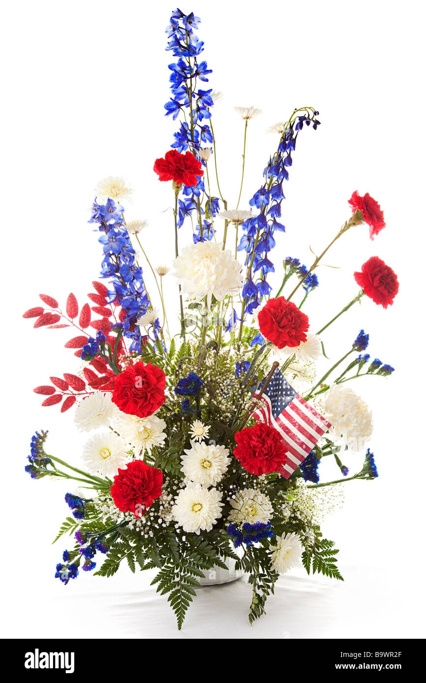 Flower arrangement in red white and blue to celebrate America Isolated