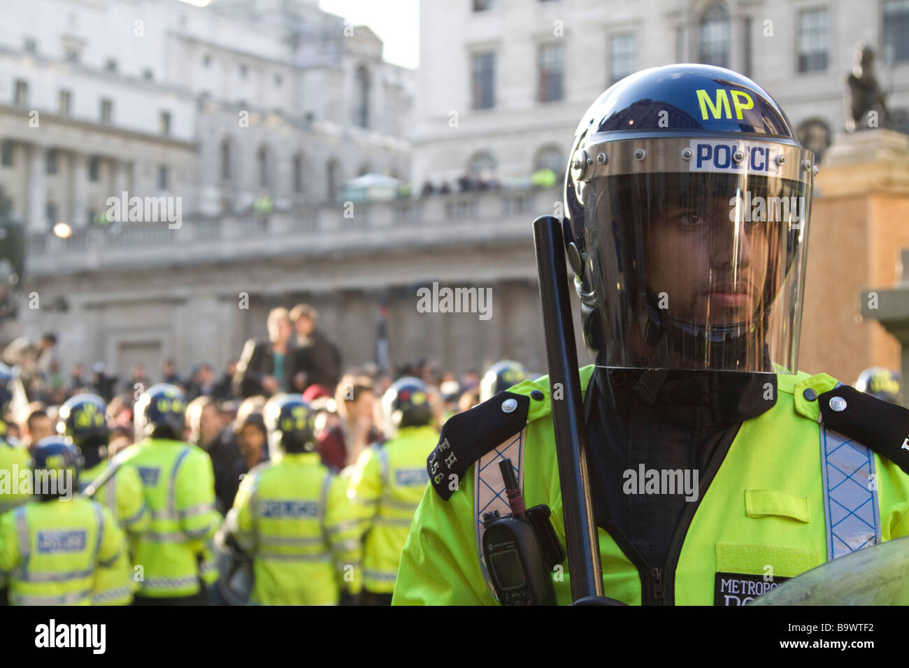 Riot Police at G20 summit protests outside Bank of England City of London UK Stock Photo