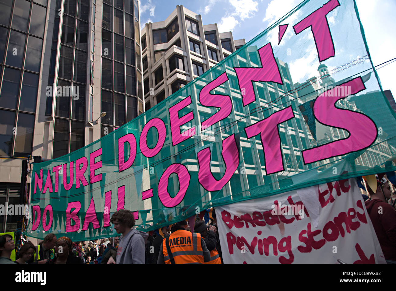 Banner at Climate Camp protests, Bishopsgate London 2009 Stock Photo