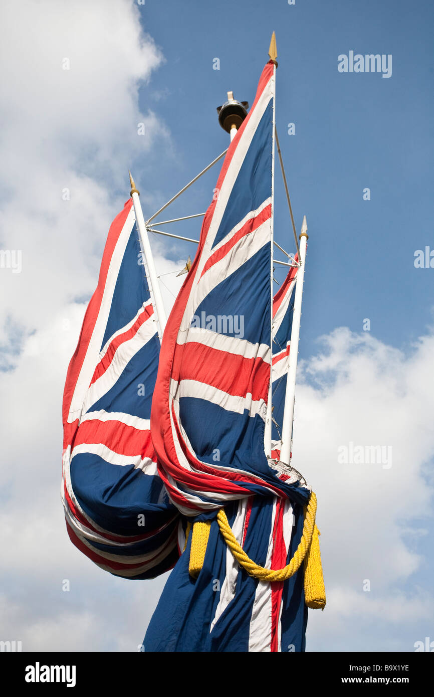 Union Jack flags outside Buckingham Palace. London, England, UK Stock Photo