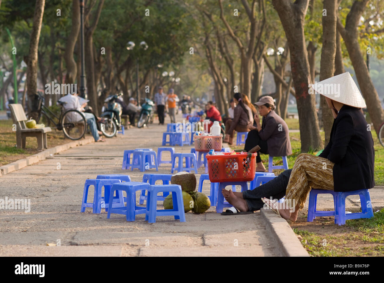 Vendors selling beverages in a park at West Lake in Hanoi Vietnam Stock Photo