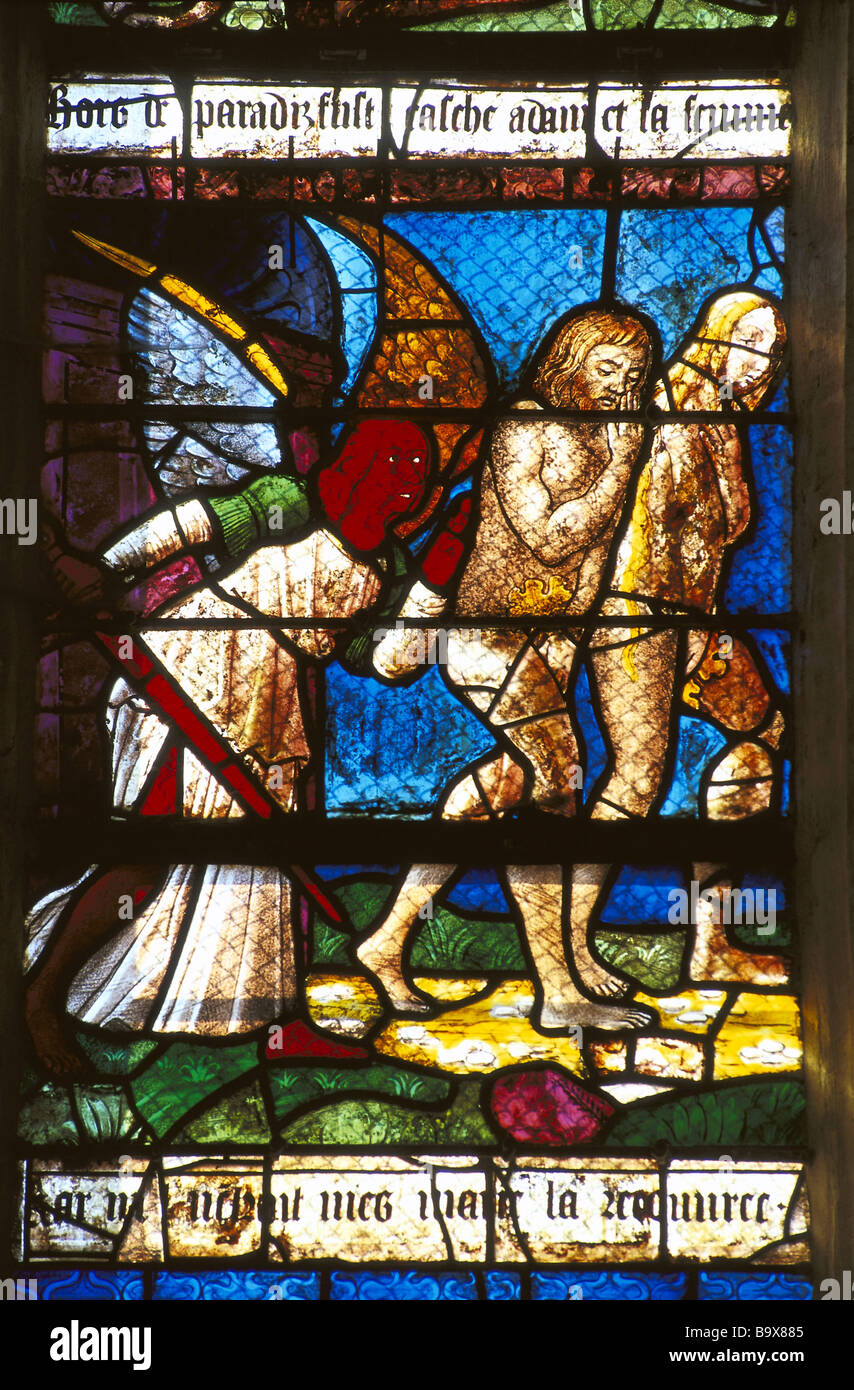 Stained glass window adam eve france hi-res stock photography and ...