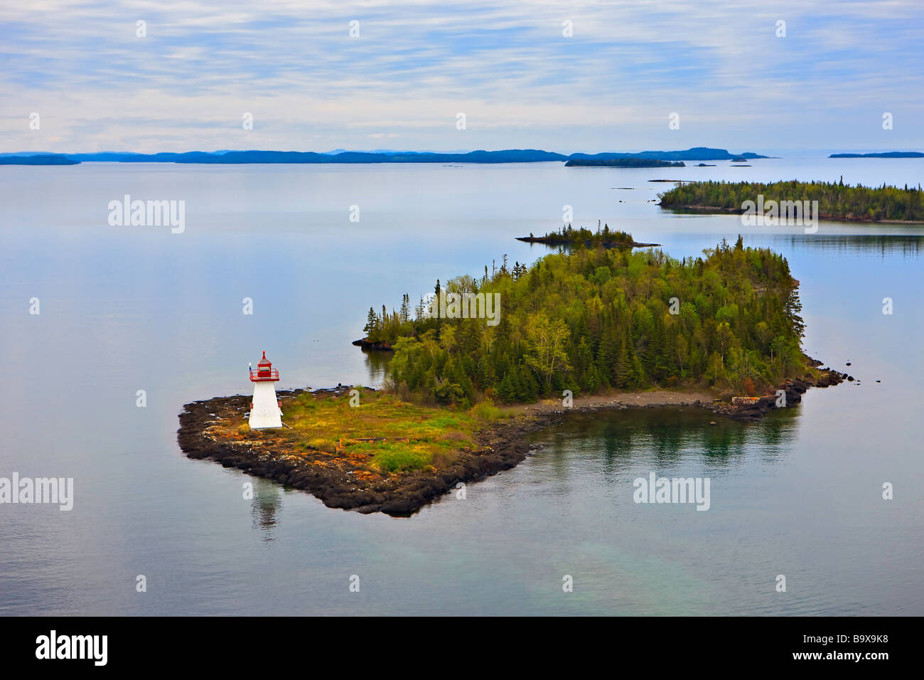 Shaganash Island Lighthouse Shaganash Island Lake Superior Near Thunder Bay Ontario Canada Stock Photo